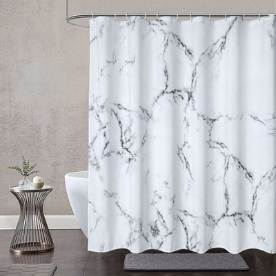 Neel Blue Marble Shower Curtain, Grey & White Polyester Bathroom Curtain With 12 Hooks - 180X200Cm - image 1