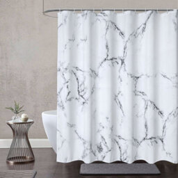 Neel Blue Marble Shower Curtain, Grey & White Polyester Bathroom Curtain With 12 Hooks - 180X200Cm
