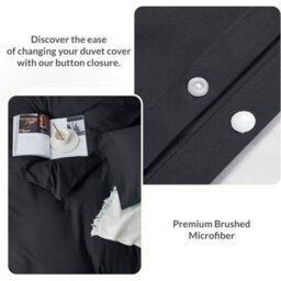 Oxford Homeware Black King Plain Dyed Duvet Cover, Fitted Sheet & Pillowcases Set 4 Piece Bed Sets - thumbnail 4