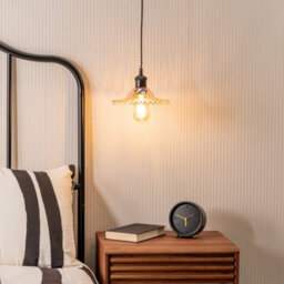 Valuelights Lucrezia Black Hanging Ceiling Pendant Light Fitting With Amber Frilled Glass Lampshade - thumbnail 5