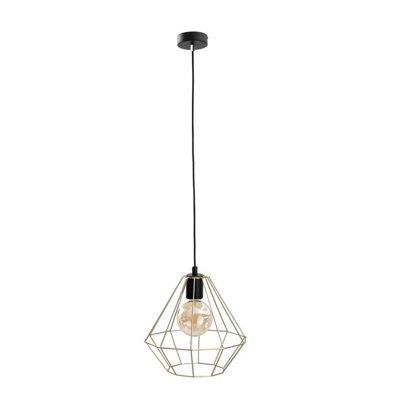 Luminosa Lighting Luminosa Faro Wire Frame Pendant Ceiling Light Gold, Black, 29Cm, 1X E27