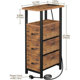 Bedside Table With Drawers And Charging Station Small Nightstand - thumbnail 2