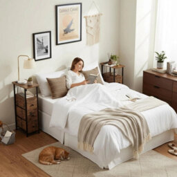 Bedside Table With Drawers And Charging Station Small Nightstand - thumbnail 3
