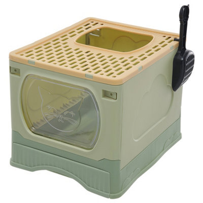 Darphe Green Foldable Cat Litter Box Top Entry Anti-Splashing Cat Toilet, 51Cm W X 41Cm D X 38Cm H - image 1