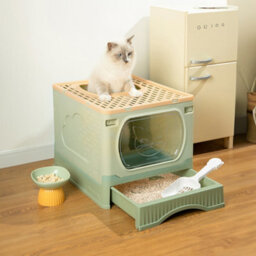 Darphe Green Foldable Cat Litter Box Top Entry Anti-Splashing Cat Toilet, 51Cm W X 41Cm D X 38Cm H - thumbnail 2