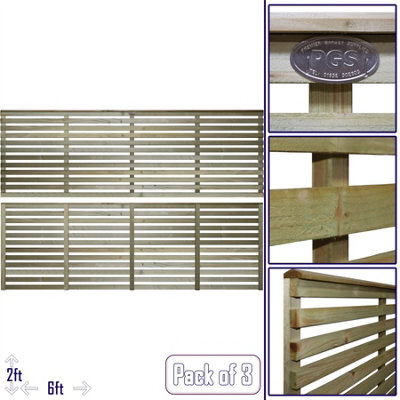 Premier Garden Supplies Premier Vogue Wooden Trellis Panel 6Ft X 2Ft (3 Pack) Horizontal Slatted Decorative Fencing Topper For Climbing Plant Support - image 1