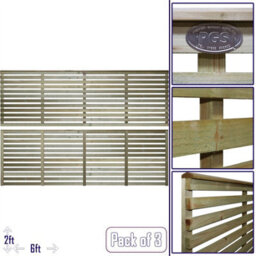 Premier Garden Supplies Premier Vogue Wooden Trellis Panel 6Ft X 2Ft (3 Pack) Horizontal Slatted Decorative Fencing Topper For Climbing Plant Support