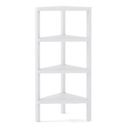 4-Tier Corner Shelf Stand With Slatted Shelves Modern Display Rack White - image 1