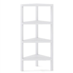 4-Tier Corner Shelf Stand With Slatted Shelves Modern Display Rack White - thumbnail 1