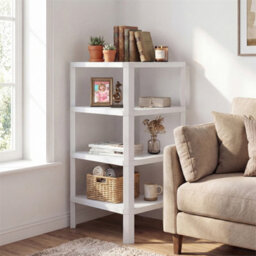 4-Tier Corner Shelf Stand With Slatted Shelves Modern Display Rack White - thumbnail 6