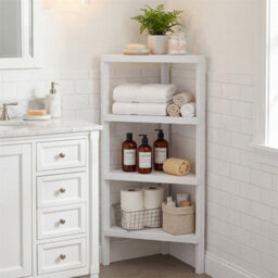 4-Tier Corner Shelf Stand With Slatted Shelves Modern Display Rack White - thumbnail 5