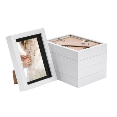 "Nicola Spring 5 X 7"" Photo Frames - White/black Mount - 3D Picture Frame Box Portrait Display Case (20 X 15.5Cm) Set Of 5" - image 1
