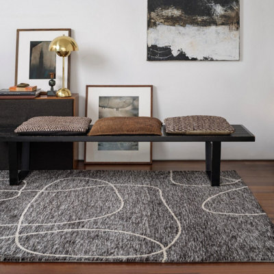 Black Abstract Modern Easy To Clean Rug For Bedroom & Living Room-200Cm X 290Cm - image 1