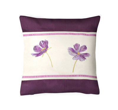 Intimates Elegant Floral Design Cushion, Decorative Applique Throw Cushion With Zip Closure - Aubergine