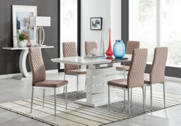 Furniturebox Uk Renato 120Cm High Gloss Extending Dining Table And 6 Cappuccino Milan Chairs - thumbnail 1