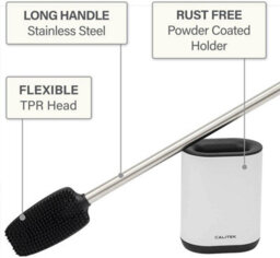 Calitek Toilet Brush Flexible Silicon Bristles And Brush Head With Non Slip Long Stainless Steel Handle White - thumbnail 2