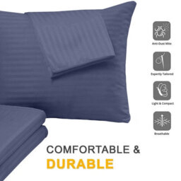 Bedlooms Washed Blue Satin Stripe Pillowcase Pair -Soft Touch Striped Pillow Covers Skin Friendly Pillowcase Bedding Set 50X75 Cm - thumbnail 2