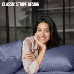 Bedlooms Washed Blue Satin Stripe Pillowcase Pair -Soft Touch Striped Pillow Covers Skin Friendly Pillowcase Bedding Set 50X75 Cm - thumbnail 6