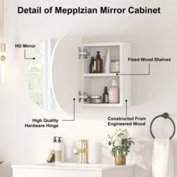 Keepreaper Sleek Oval Bathroom Mirror Cabinet With Storage And 2 Butterfly Doors 66X40 - thumbnail 7