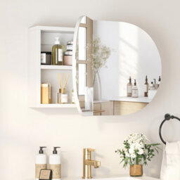 Keepreaper Sleek Oval Bathroom Mirror Cabinet With Storage And 2 Butterfly Doors 66X40 - thumbnail 2