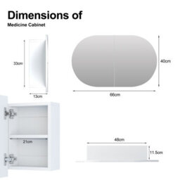 Keepreaper Sleek Oval Bathroom Mirror Cabinet With Storage And 2 Butterfly Doors 66X40 - thumbnail 3