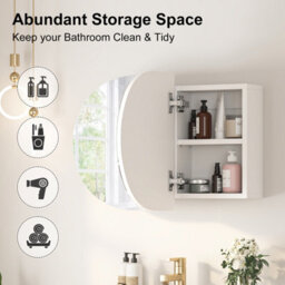 Keepreaper Sleek Oval Bathroom Mirror Cabinet With Storage And 2 Butterfly Doors 66X40 - thumbnail 4