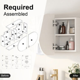 Keepreaper Sleek Oval Bathroom Mirror Cabinet With Storage And 2 Butterfly Doors 66X40 - thumbnail 5