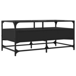 Berkfield Coffee Table With Glass Top Black 98.5X50X45 Cm Steel - thumbnail 6