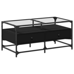 Berkfield Coffee Table With Glass Top Black 98.5X50X45 Cm Steel - thumbnail 2