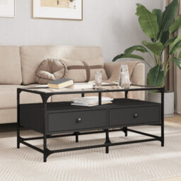 Berkfield Coffee Table With Glass Top Black 98.5X50X45 Cm Steel - thumbnail 1