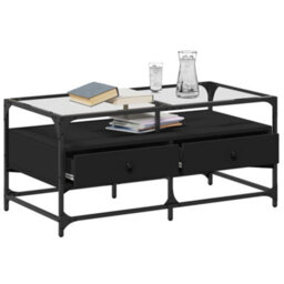 Berkfield Coffee Table With Glass Top Black 98.5X50X45 Cm Steel - thumbnail 3