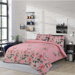 Homes & Linen Pink Meena Printed Microfiber 4 Piece Bedding Set Duvet Cover Fitted Sheet And Pillowcases - thumbnail 1