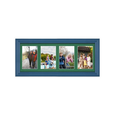 AK Frames 50X20Cm Navy Blue Classic Multi Photo Frame With Emerald Mount - Holds 4 Apertures (4X) 6X4 Photos - image 1