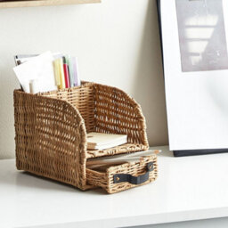 Beliani Light Rattan Desk Paper Organizer With Drawer, Compact File Tray For Letters And Stationery - thumbnail 2