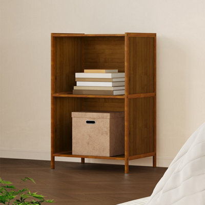Living And Home 2-Tier Wood Color Moso Bamboo Open Bookcase - image 1