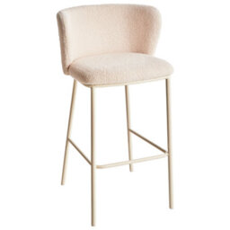 Wyld And Coco Luxora Beige Bouclé Bar Chairs Set Of 2 With Black Metal Legs, Counter Height Dining Stools - thumbnail 5