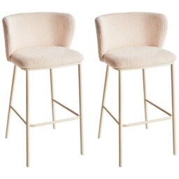 Wyld And Coco Luxora Beige Bouclé Bar Chairs Set Of 2 With Black Metal Legs, Counter Height Dining Stools - thumbnail 4