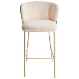 Wyld And Coco Luxora Beige Bouclé Bar Chairs Set Of 2 With Black Metal Legs, Counter Height Dining Stools - thumbnail 1