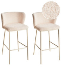 Wyld And Coco Luxora Beige Bouclé Bar Chairs Set Of 2 With Black Metal Legs, Counter Height Dining Stools - thumbnail 3