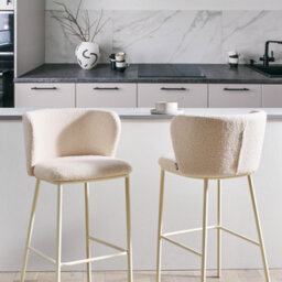 Wyld And Coco Luxora Beige Bouclé Bar Chairs Set Of 2 With Black Metal Legs, Counter Height Dining Stools - thumbnail 2