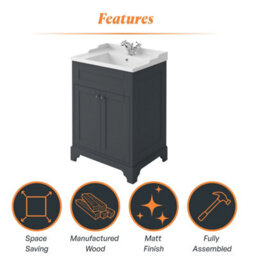 Plum&clay Belmont Charcoal Blue Traditional Floor Standing Vanity Unit & Ceramic Basin (W)614mm - thumbnail 8