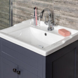 Plum&clay Belmont Charcoal Blue Traditional Floor Standing Vanity Unit & Ceramic Basin (W)614mm - thumbnail 4