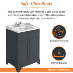 Plum&clay Belmont Charcoal Blue Traditional Floor Standing Vanity Unit & Ceramic Basin (W)614mm - thumbnail 6