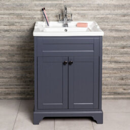 Plum&clay Belmont Charcoal Blue Traditional Floor Standing Vanity Unit & Ceramic Basin (W)614mm - thumbnail 2