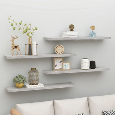 Berkfield Floating Wall Shelves 4 Pcs Concrete Grey 120X23.5X3.8 Cm Mdf - image 1