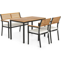 4 Piece Patio Dining Set Outdoor Wood Metal Furniture - thumbnail 6