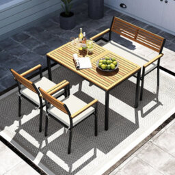 4 Piece Patio Dining Set Outdoor Wood Metal Furniture - thumbnail 3