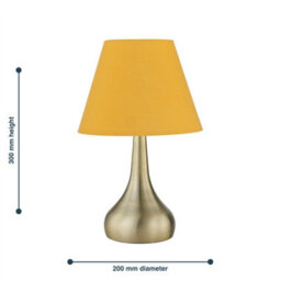 First Choice Lighting Romana - Antique Brass Touch Operated Table Lamp With Ochre Shade - thumbnail 4