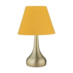 First Choice Lighting Romana - Antique Brass Touch Operated Table Lamp With Ochre Shade