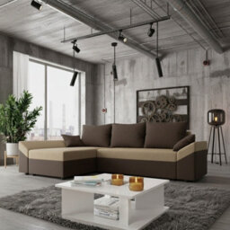 Dante L Modern Corner Sofa Bed Universal L Shape Couch With Guest Sleep Function Storage Durable Fabric Brown And Beige - thumbnail 1